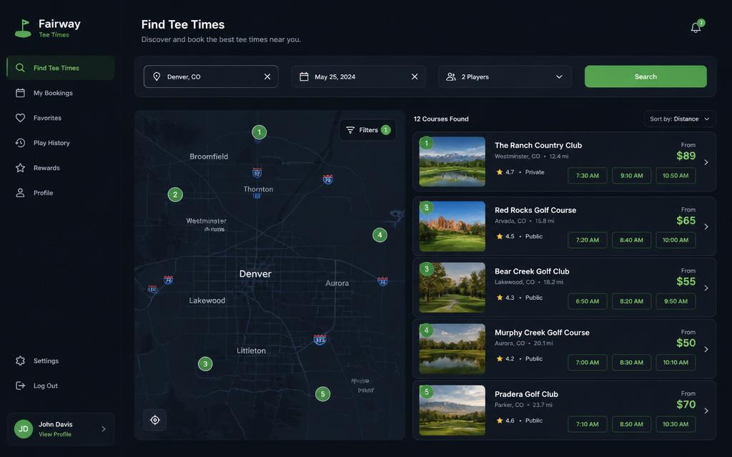 Utah Tee Time Finder product screenshot